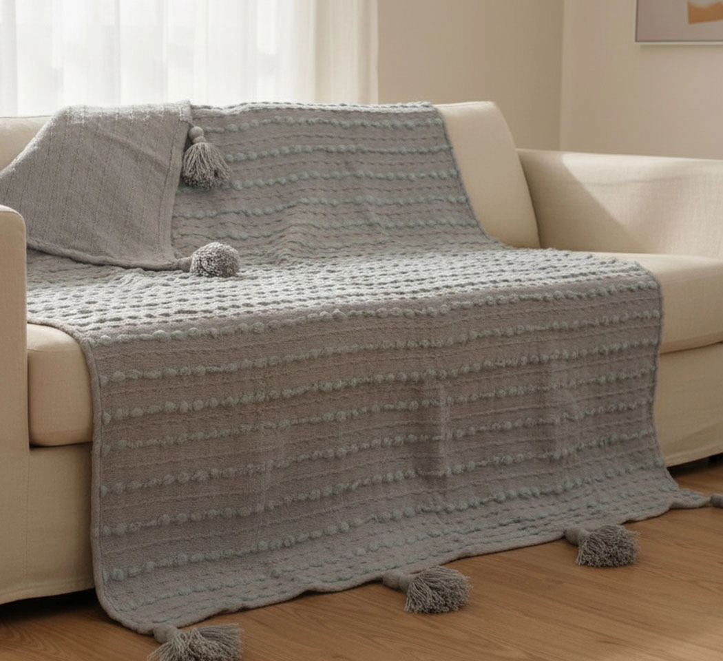 Soft Cotton Plus Acrylic Throw Bedcover | Super Soft & Breathable Throw Blanket for Bed & Sofa | Lightweight Decorative Throw (Grey, 50 x 60 Inches)